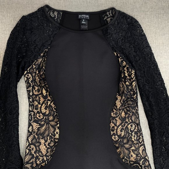 ENFOCUS Studio Evening‎ Cocktail Dress Black Long Lace Sleeve Size 6 - Picture 2 of 11